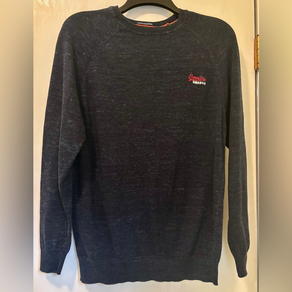 Superdry Pullover Sweater Dark Navy Blue Premium Cotton Orange Label Size Medium